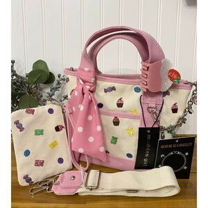 Madden Girl Candy Cupcake Gummy Bear Tote Purse Crossbody Charm Bracelet Set